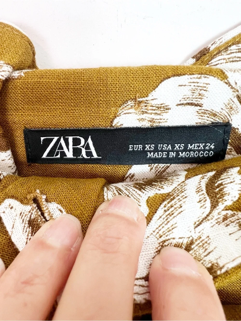 ZARA MUSTARD YELLOW WHITE FLORAL WIDE LEG PANTS TIE BELT WOMENS XS